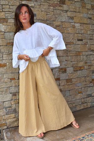 Arbi Gingham Palazzo Pant Mustard